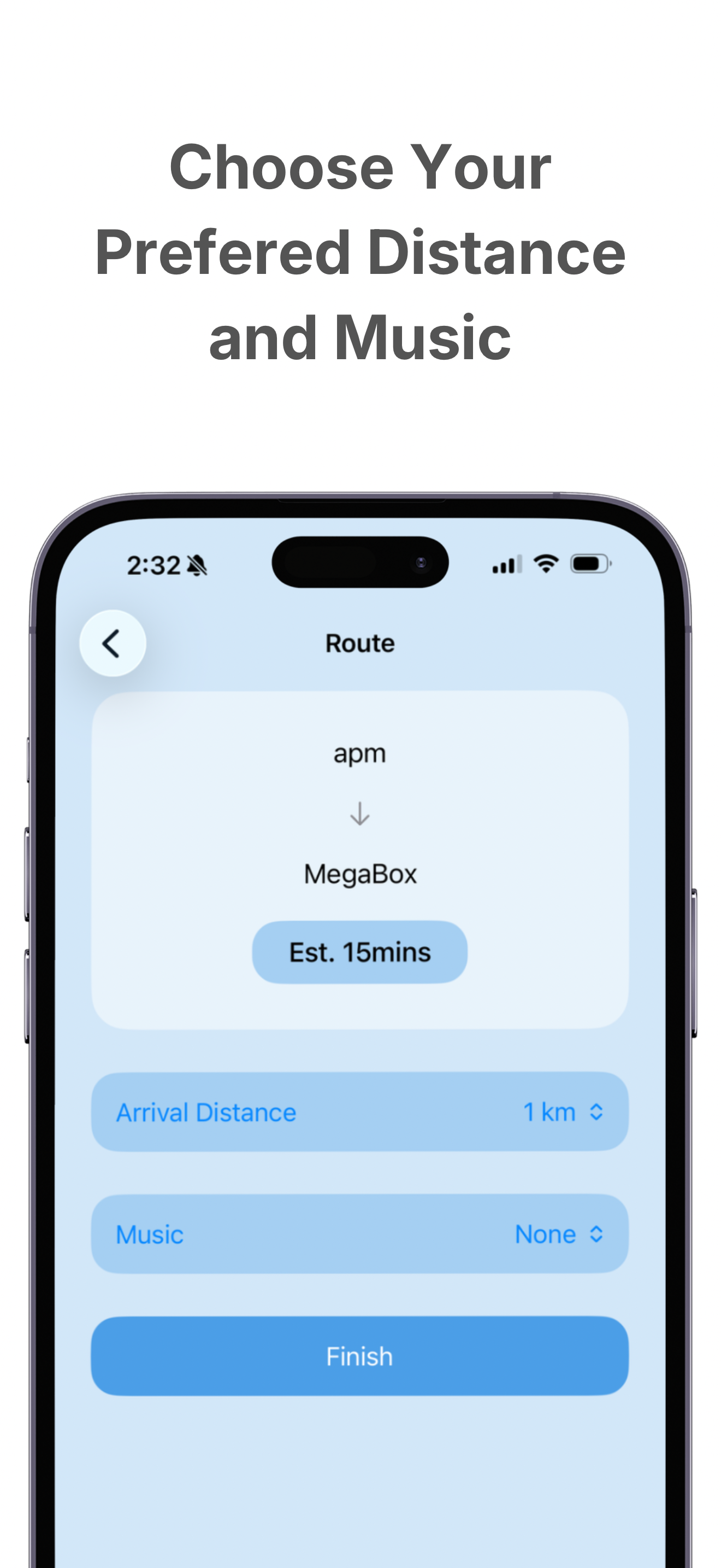 Arrival settings screen