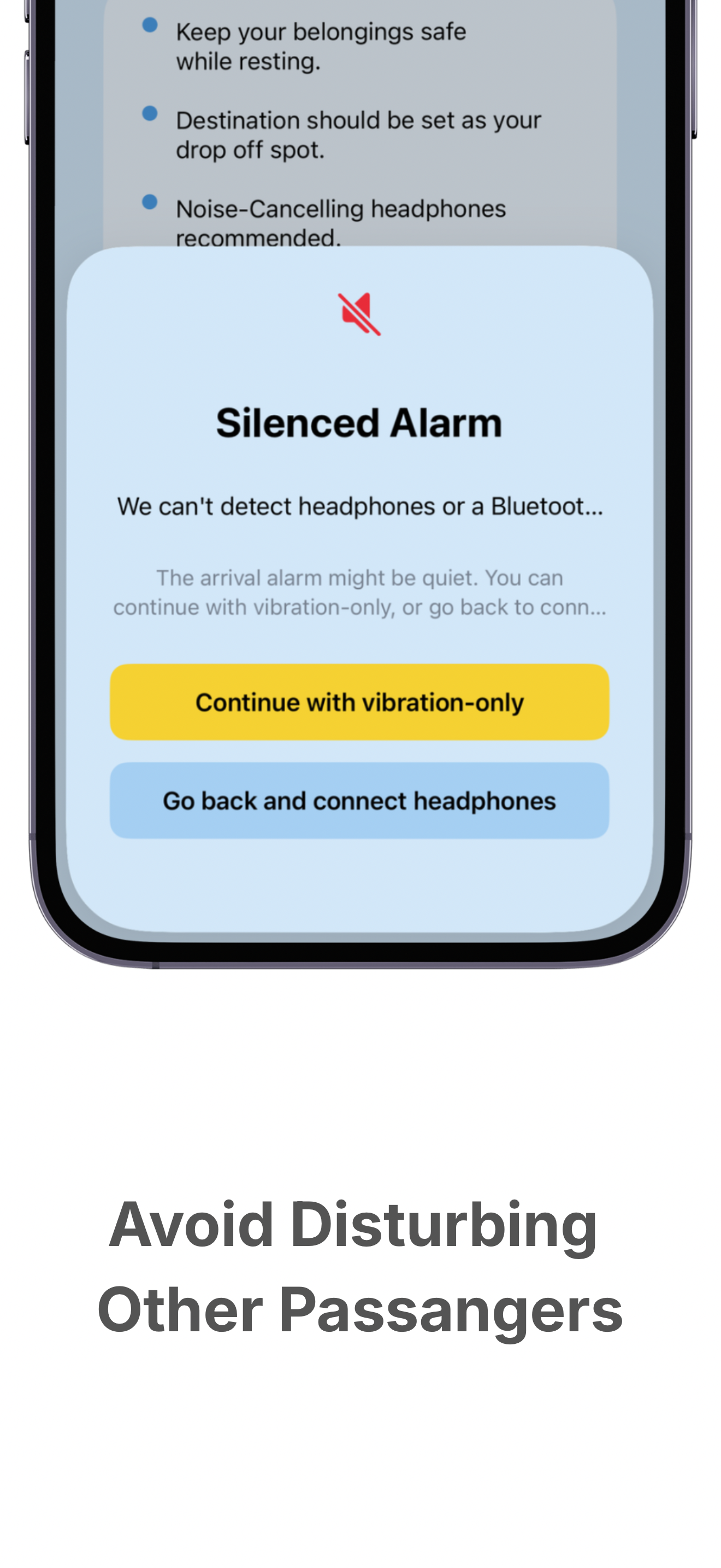Arrival headphone warning screen