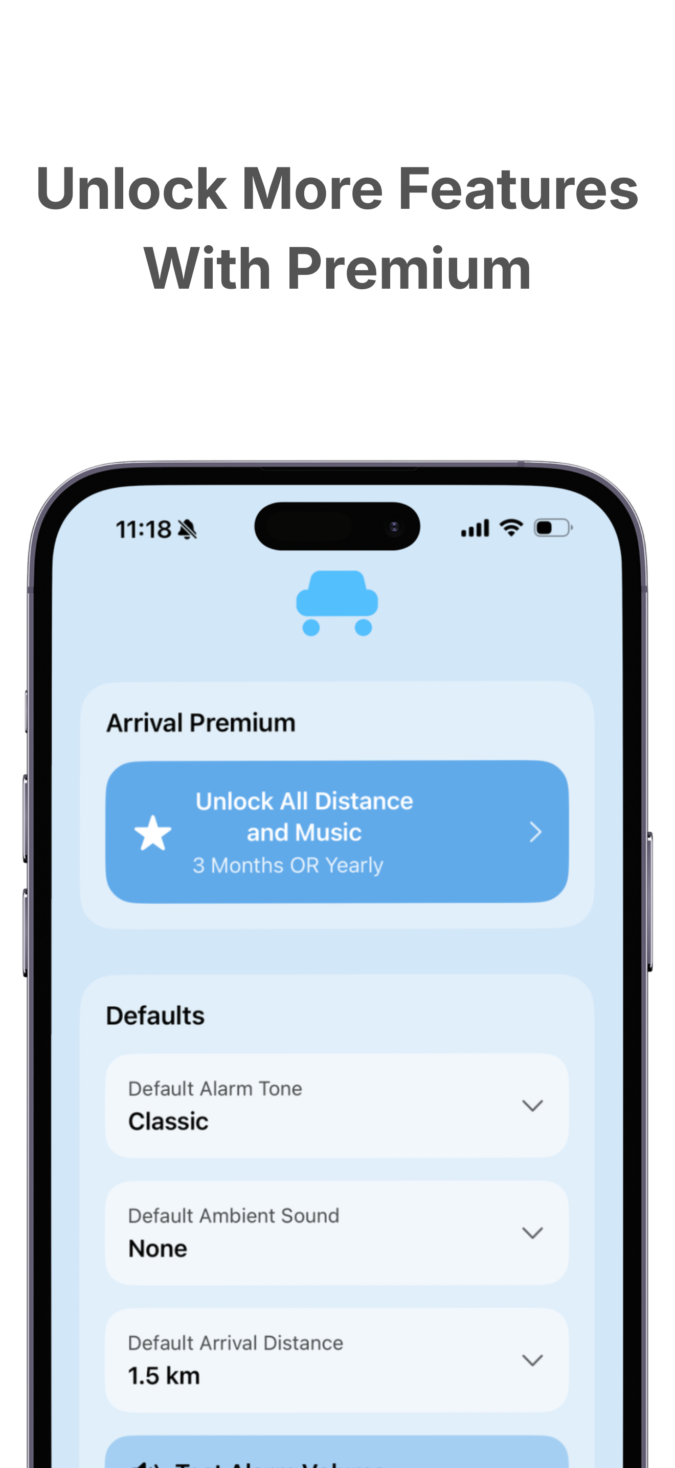 Arrival premium settings screen