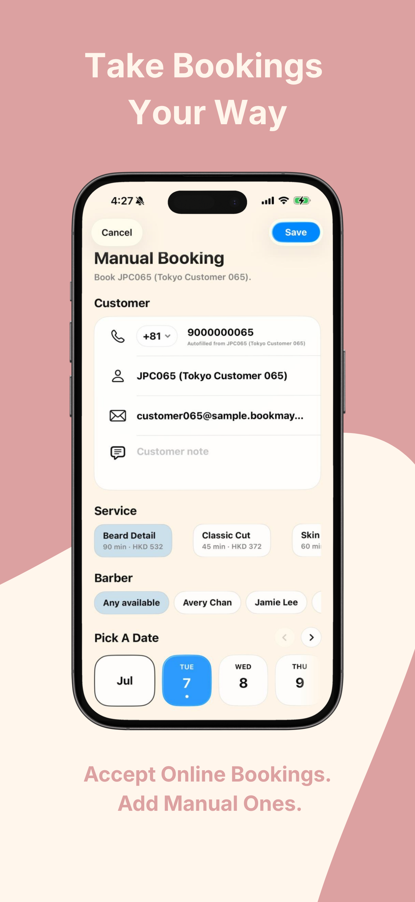 BookMay Business manual booking screen