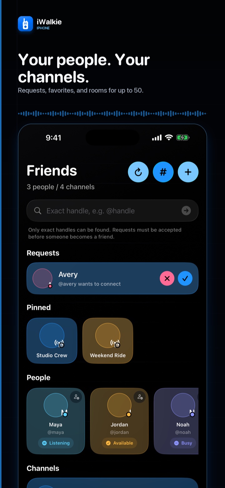 iWalkie friends and channels view
