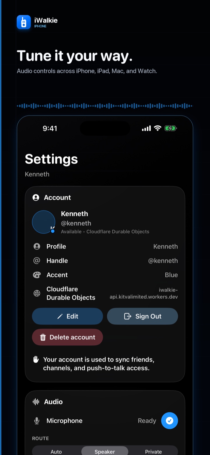 iWalkie audio settings